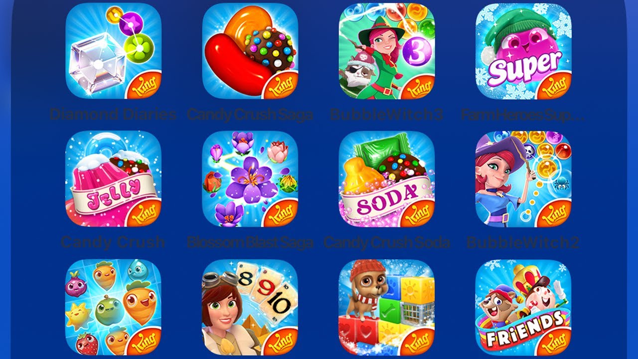 Diamond Diaries Saga, Candy Crush, Bubble Witch 3, Farm Heroes Super, Blossom Blast, Candy Crush ...