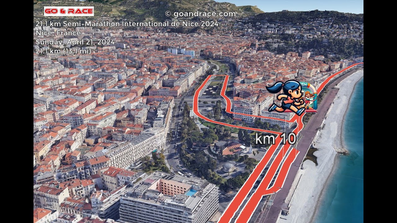 21.1 km Semi-Marathon International de Nice 2024, 3D video course map