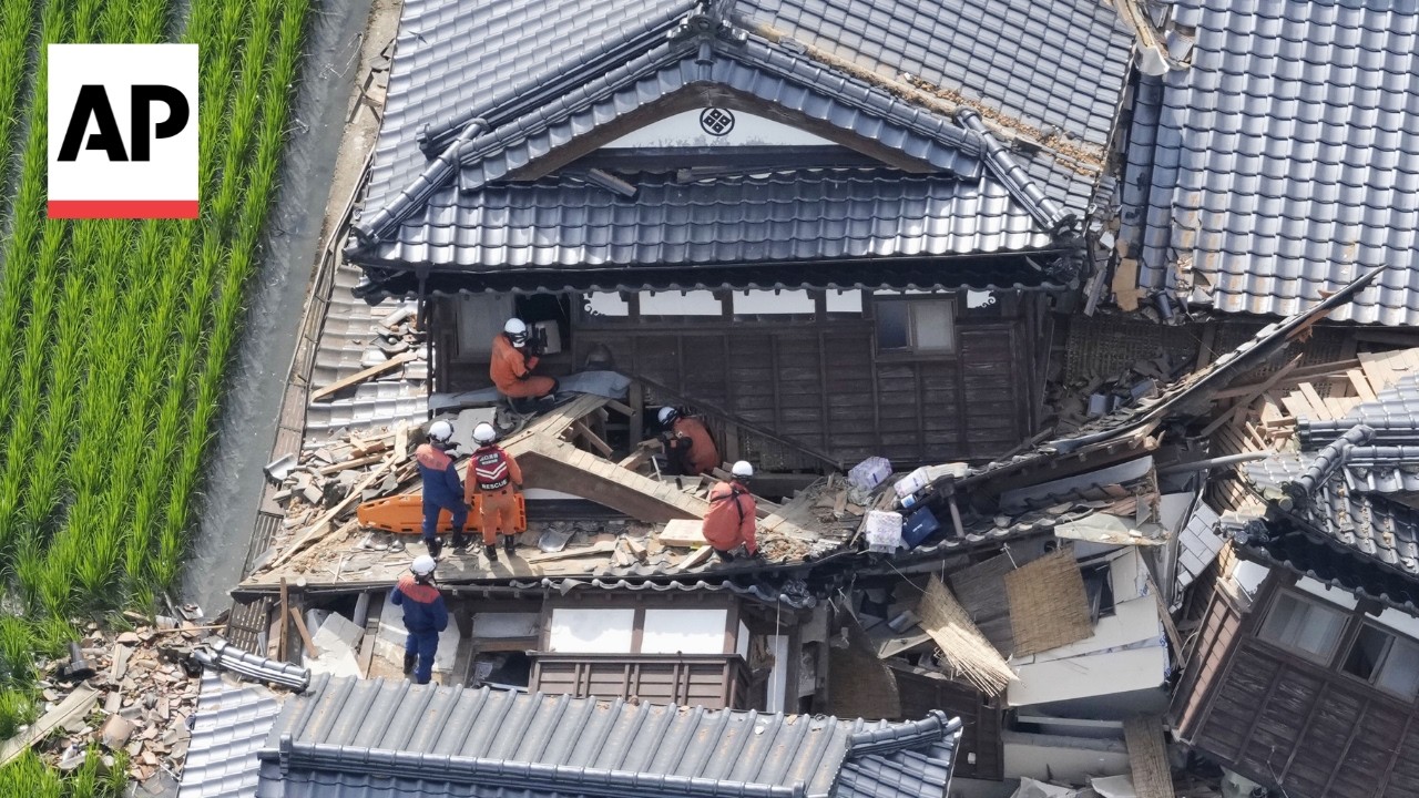 Aerial video shows extensive damage in Japan two days after earthquake