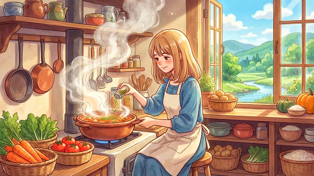 A Peaceful Day in a Village || Ghibli Style Inspired Morning to Sunset || Ghibli Style Cozy Life