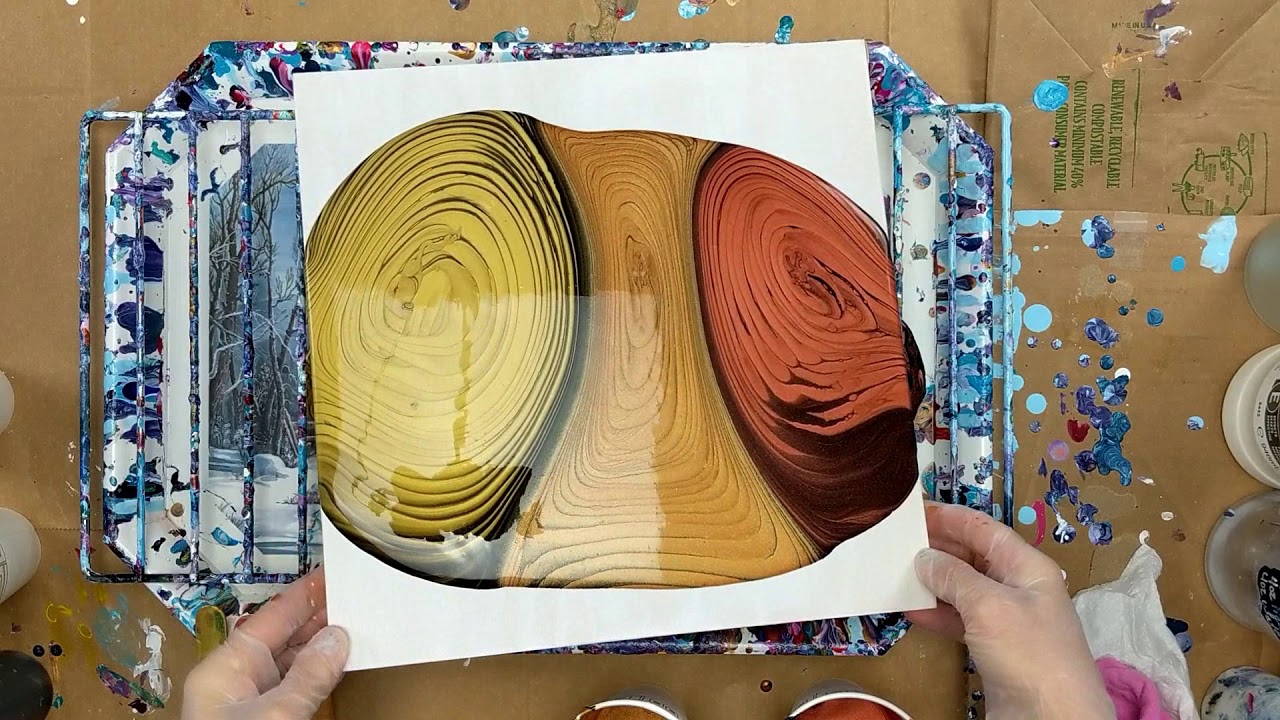 (101) Triple tree ring pour on a wood panel