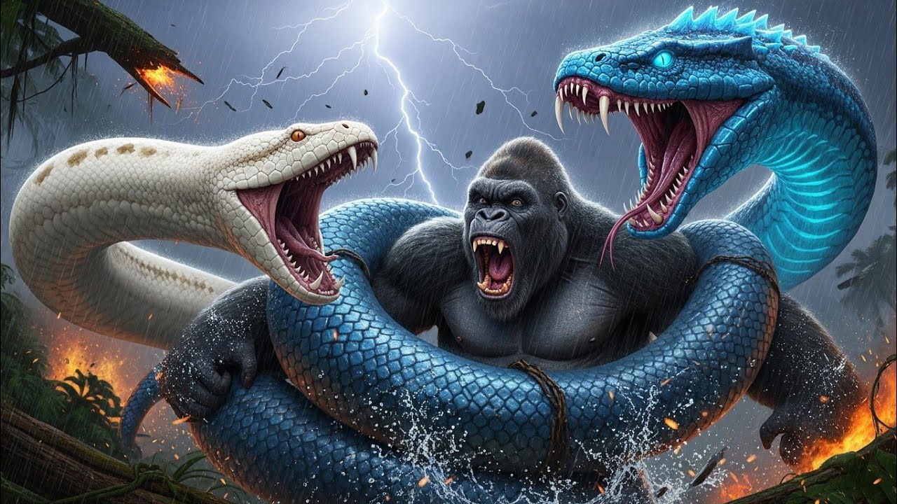 “King Kong vs TWO Giant Snakes… He Can’t Escape!”