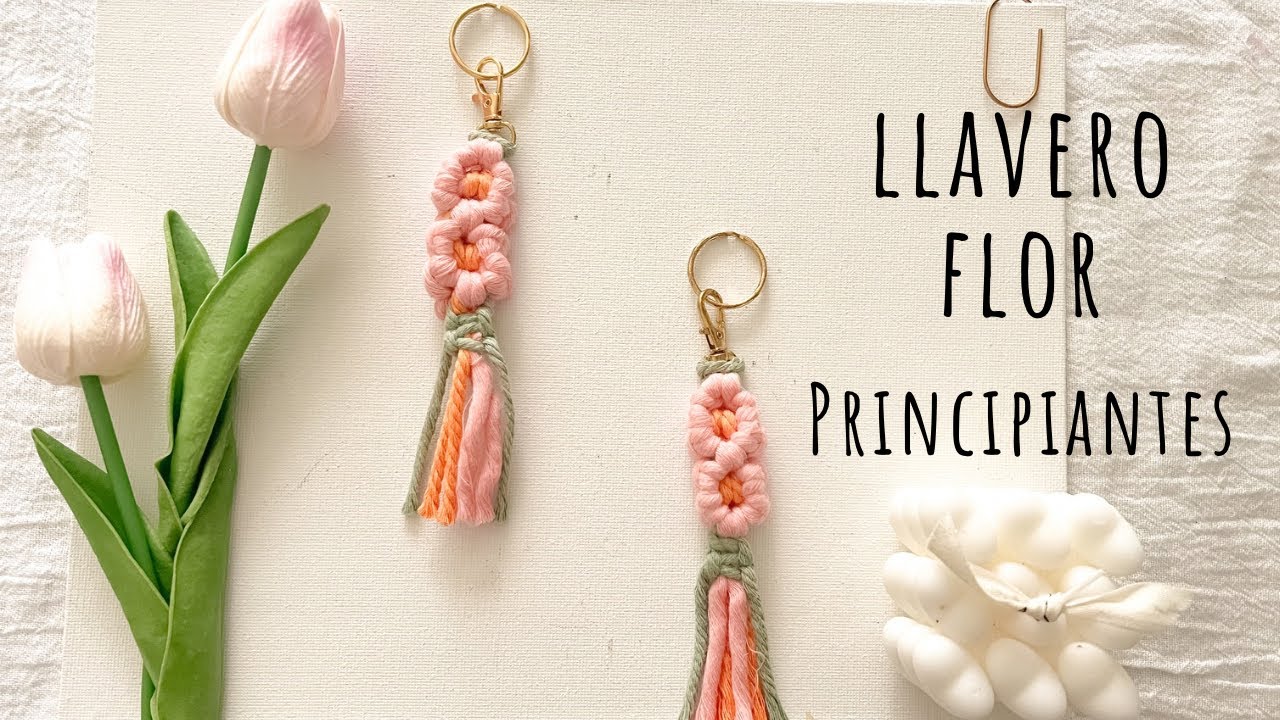 Llavero macramé principiantes/ llavero de flor paso a paso para principiantes/ fácil y rápido