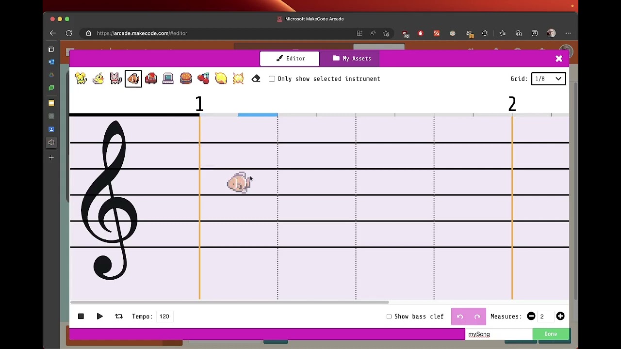 Makecode Arcade   creating a Musical theme tune in the Asset maker