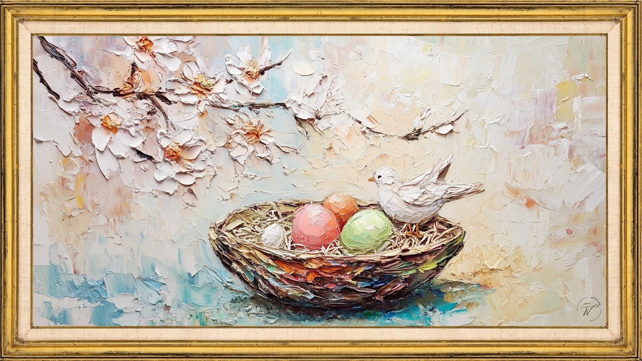 Spring Bird Nest Painting | 2 Hour TV Screensaver | Frame TV Art | Relaxing Floral Wall Art
