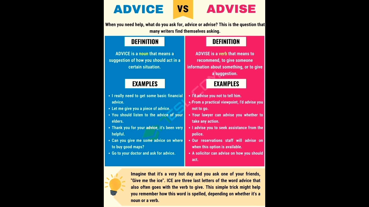 difference between Advice and Advise #youtube #youtubeshorts