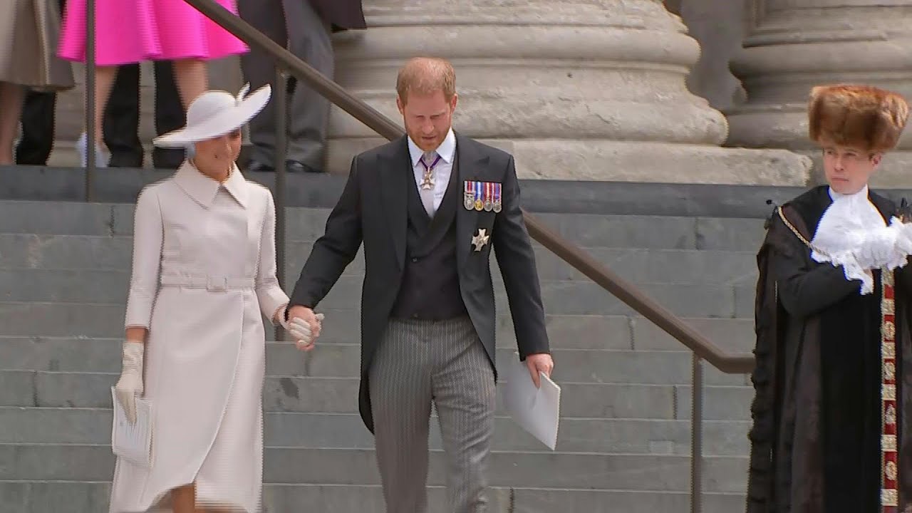 Harry and Meghan leave St Paul's Cathedral after Jubilee service | AFP