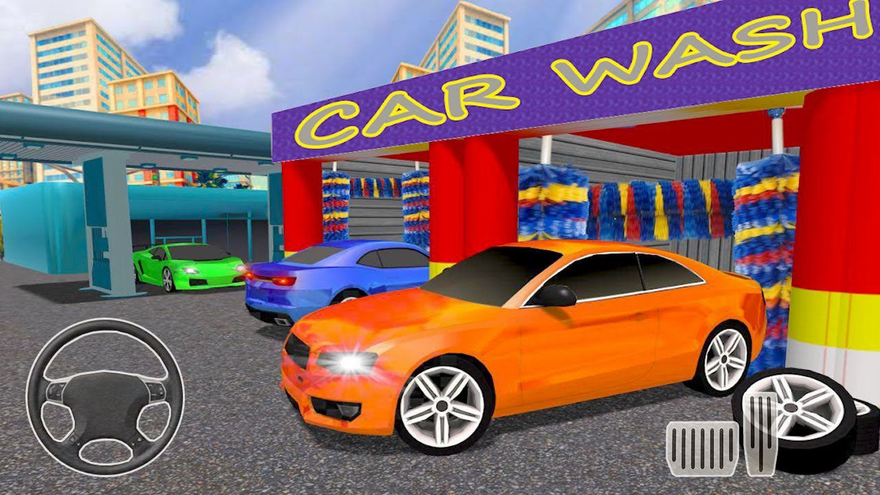 Car Wash Garage Service Workshop &ndash; Yellow Sport Car Modern Auto Wash - Garage, Gas Station