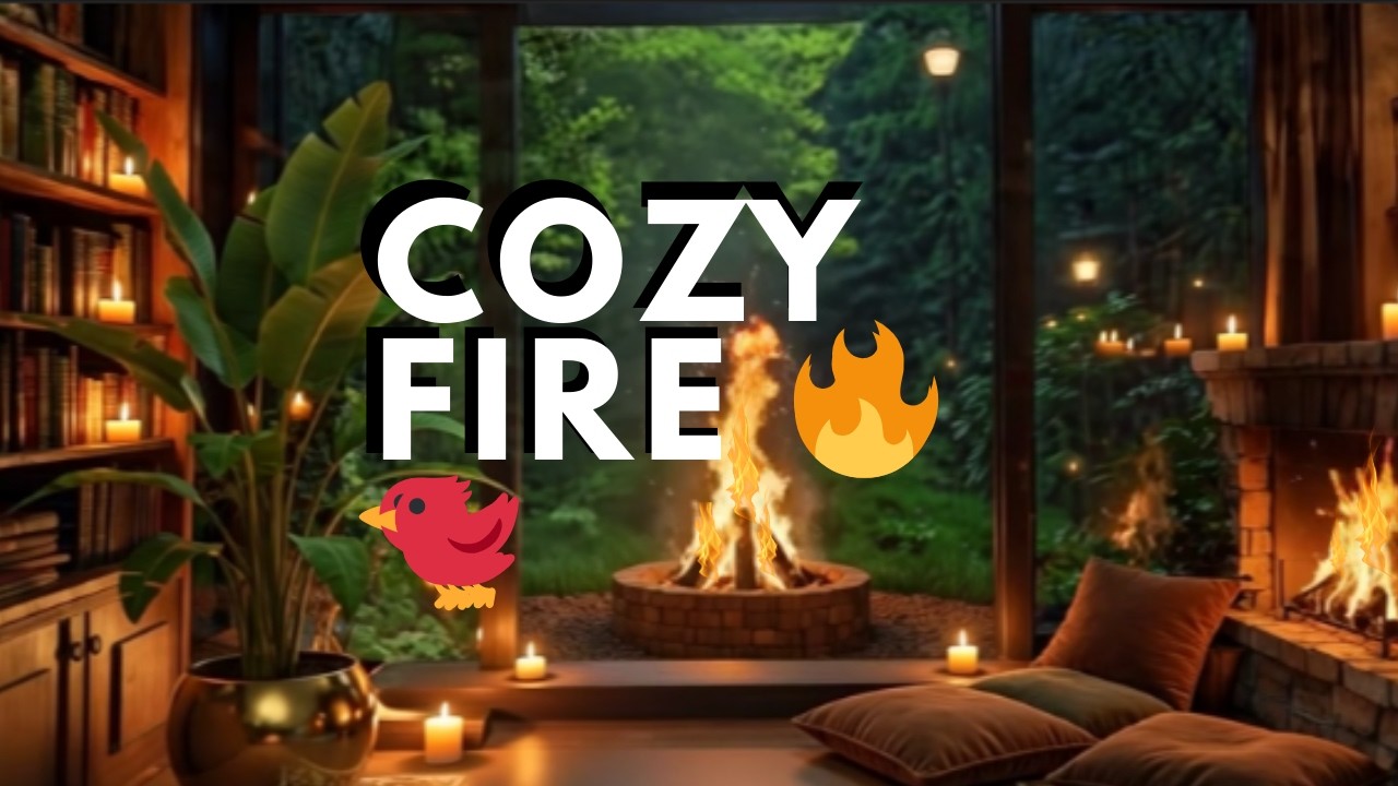 ASMR🔥Fire Crackling & Birds Chirping, Cozy Ambiance for Study, Sleep & Relaxation.