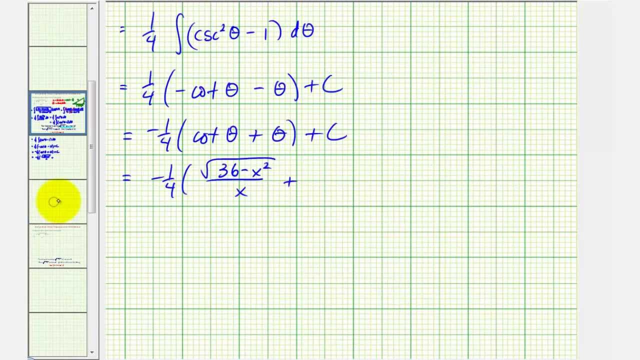Ex 3: Integration Using Trigonometric Substitution