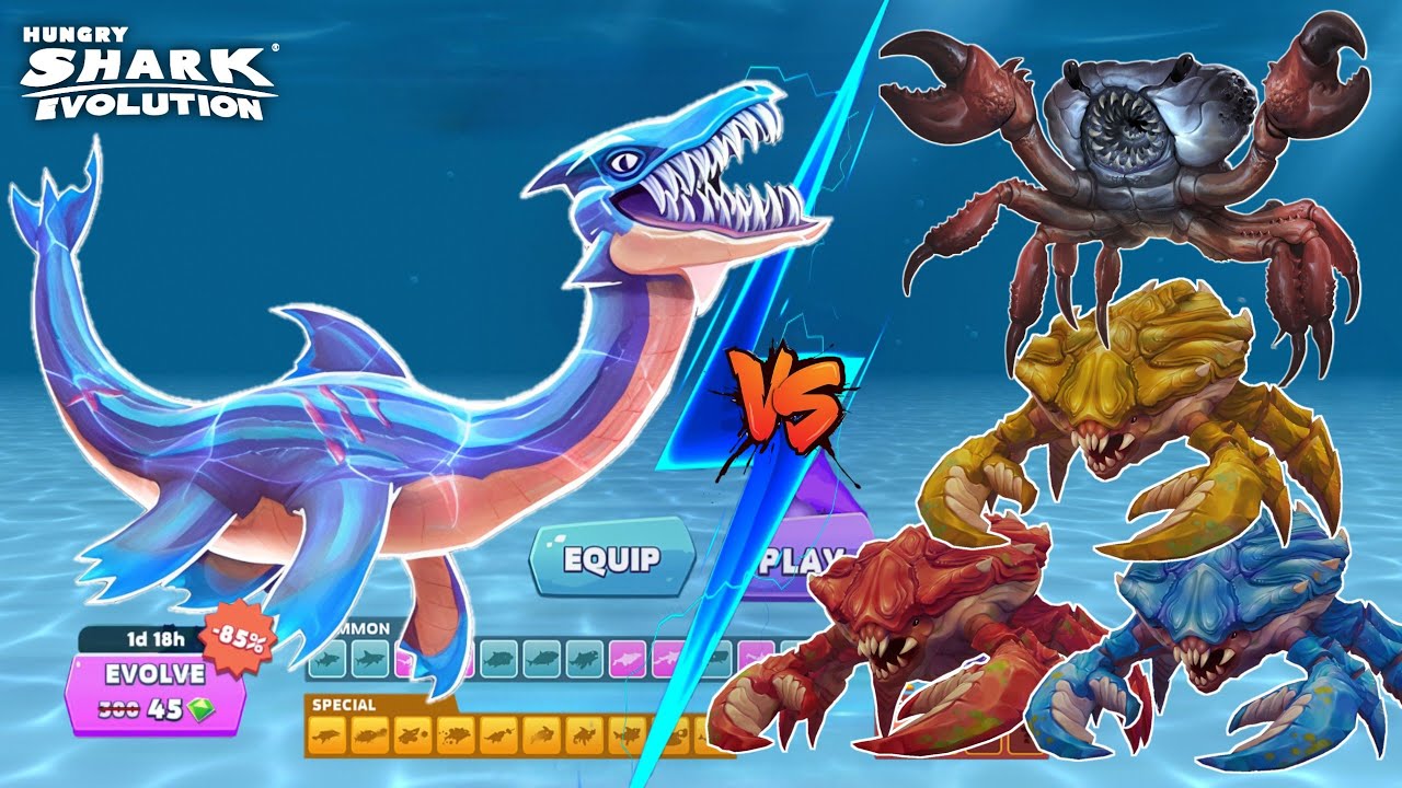 GIANT TITAN NESSIE SHARK UNLOCKED VS ALL GIANT CRAB BOSS - BIG SHARK | HUNGRY SHARK EVOLUTION
