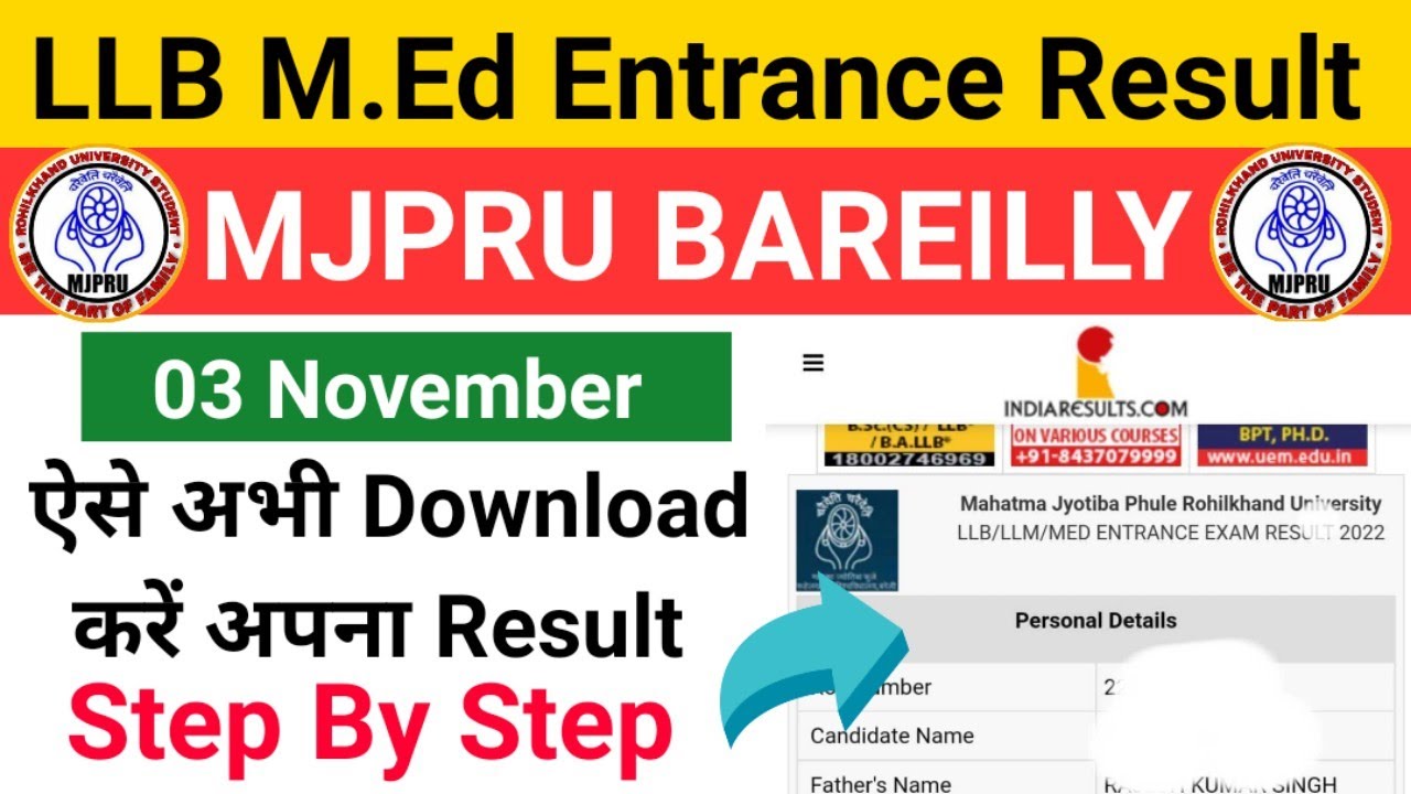 mjpru med entrance result 2022| mjpru llb entrance result 2022| M.Ed entrance result mjpru #Mjpru