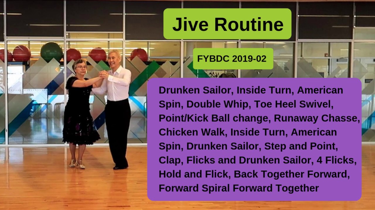 Jive 1 min routine - American Spin, Whip, Kick Ball Change, Chicken Walk, Flicks, 201902