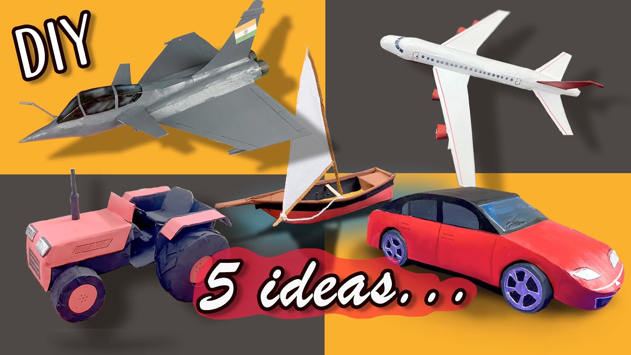 DIY 5 ideas for paper vehicles / how to make paper Aircraft, car, boat and tractor/