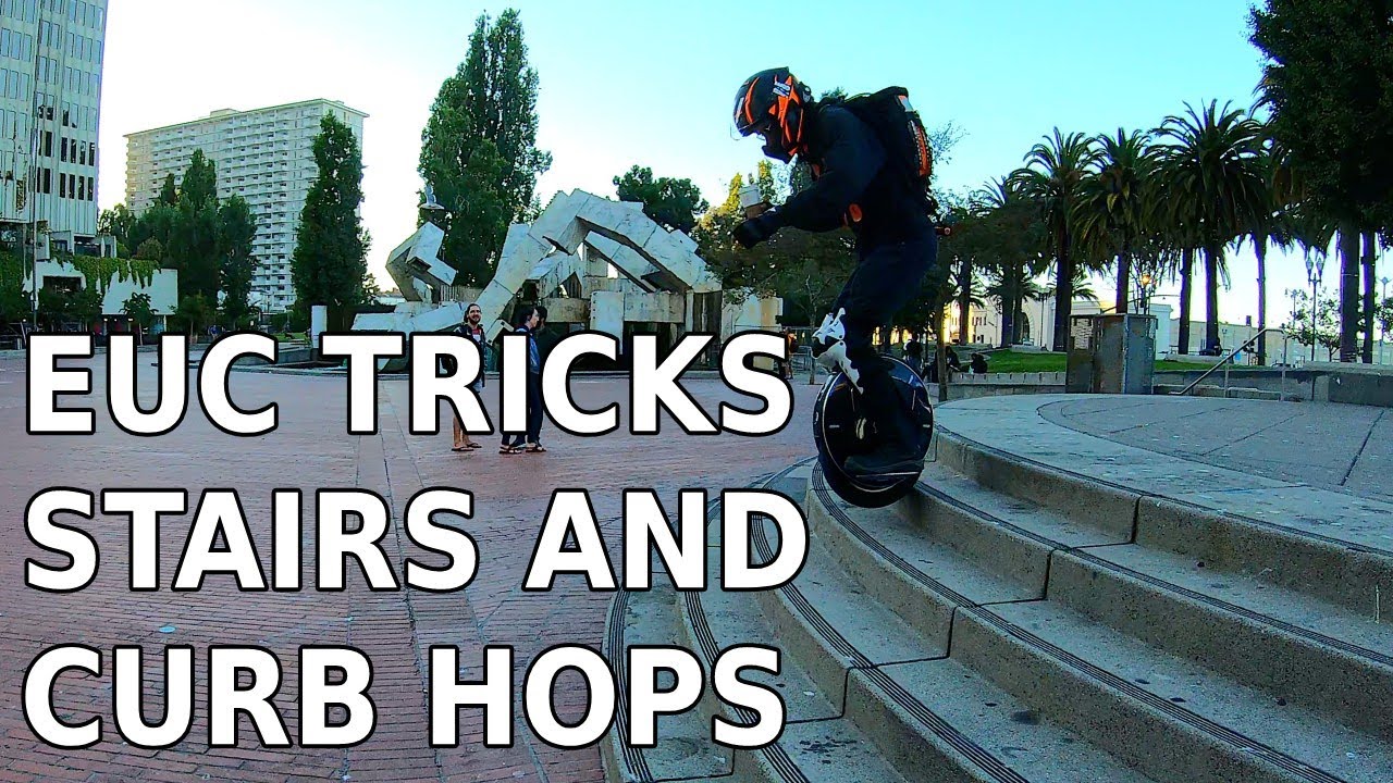 Basic Electric Unicycle Tricks vol 1 - Stairs and curb jumps