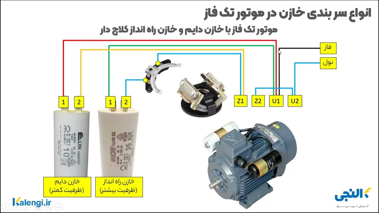 نقشه سربندی خازن انواع موتور های تک فاز