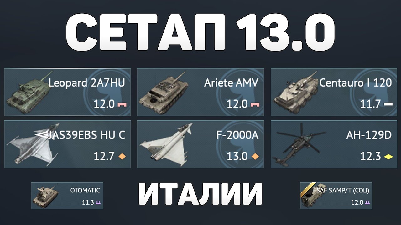 ГЕЙМПЛЕЙ СЕТАПА 13.0 ИТАЛИИ обновления «Боевые слоны» в War Thunder