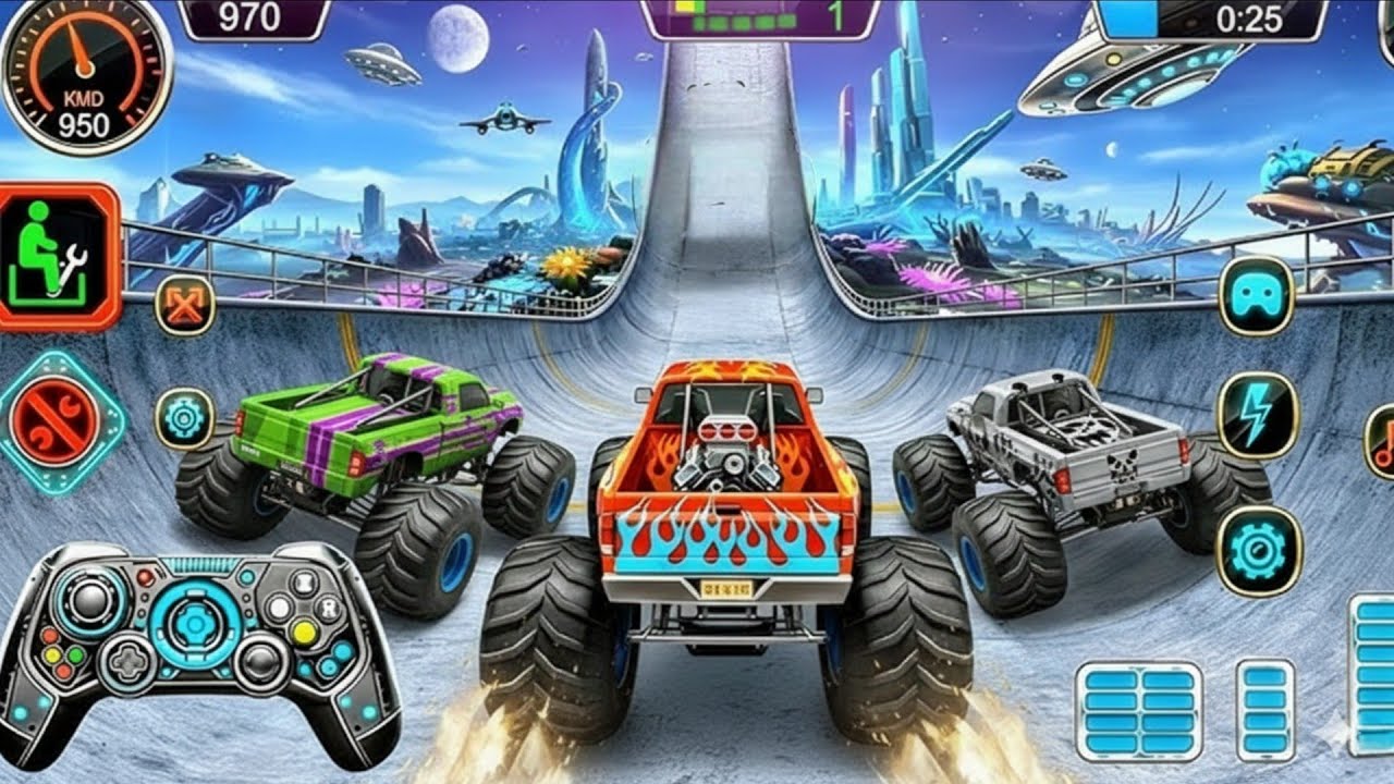 😲Monster Truck Mega Ramp Extreme Racing Mega Ramp Stunts 💥@Krishnagamer18-3 