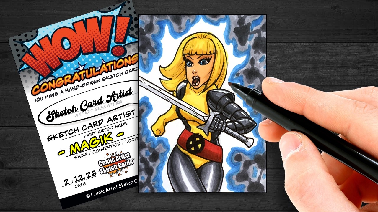 Turning a Blank Card into a Marvel X-Men Magik Sketch Card | Timelapse