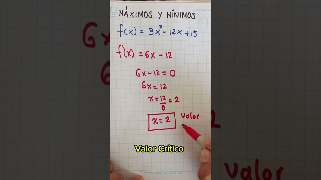 C&aacute;lculo de M&aacute;ximos y M&iacute;nimos aplicando Derivadas #shorts #calculo #derivadas #matematicas