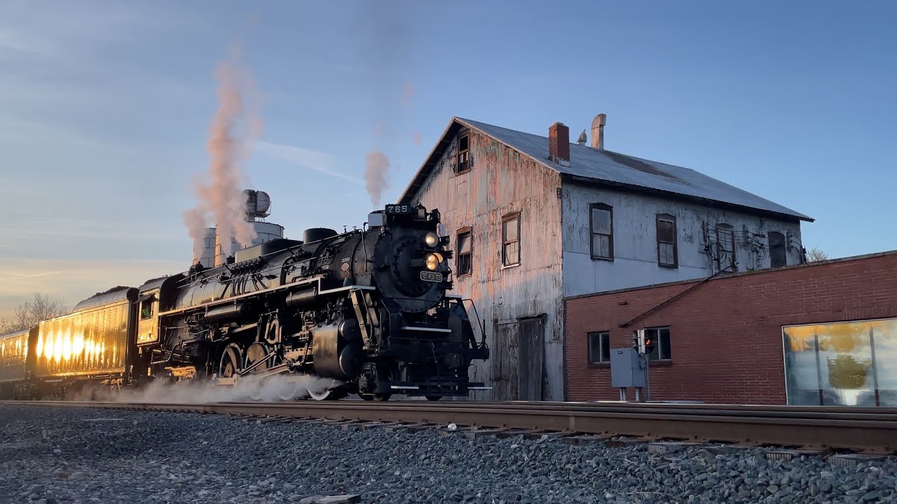 NKP 2-8-4 765 traveling on the W&LE from Monroeville, OH to Akron, Ohio to get to CVSR on 4/22/25