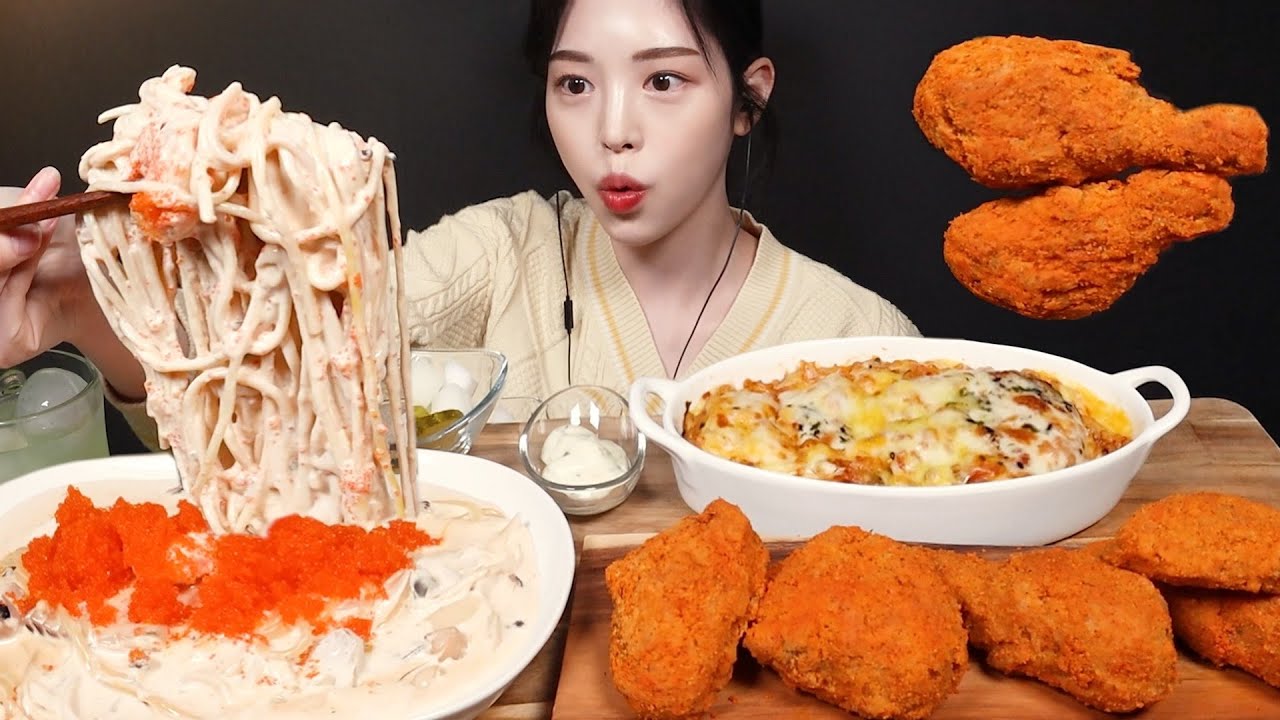 SUB)매콤바삭 치토스치킨에 꾸덕~한 크림파스타 먹방! 베이컨김치도리아까지🥘 꿀조합 리얼사운드 Cheetos Chicken & Pasta Mukbang Asmr