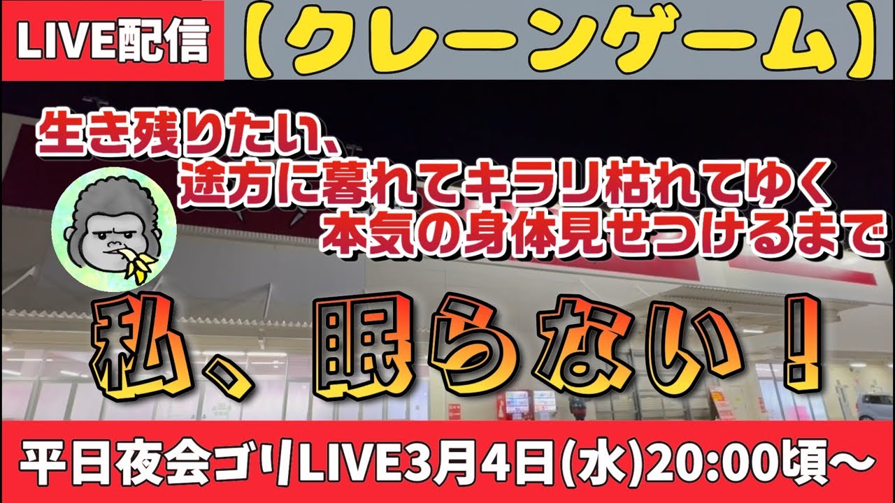 【クレーンゲーム】平日夜会ゴリLIVE🦍3月4日(水)20:00〜