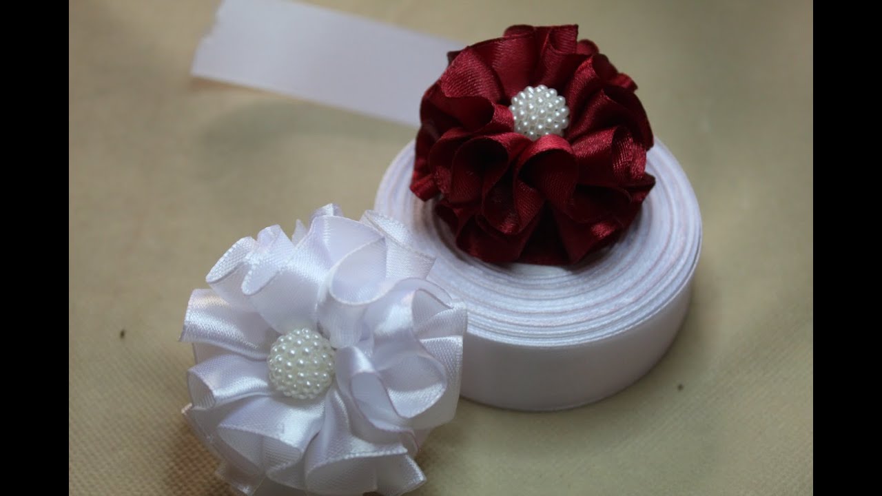 وردة من الساتان / عمل وردة من الستان / وردة بشرائط الساتان Satin ribbon Flower