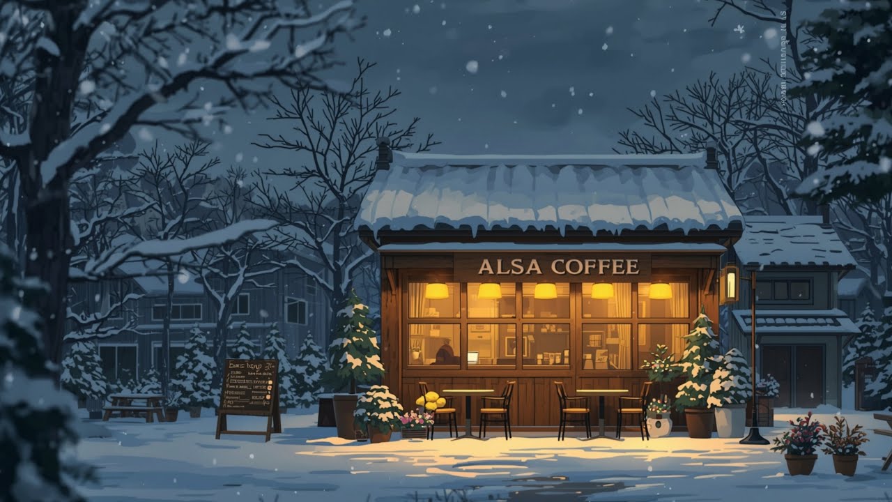 Cozy Winter Coffee Shop Ambience on Snowy Day ⛄ Relaxing Jazz Background Music for Studying, Working