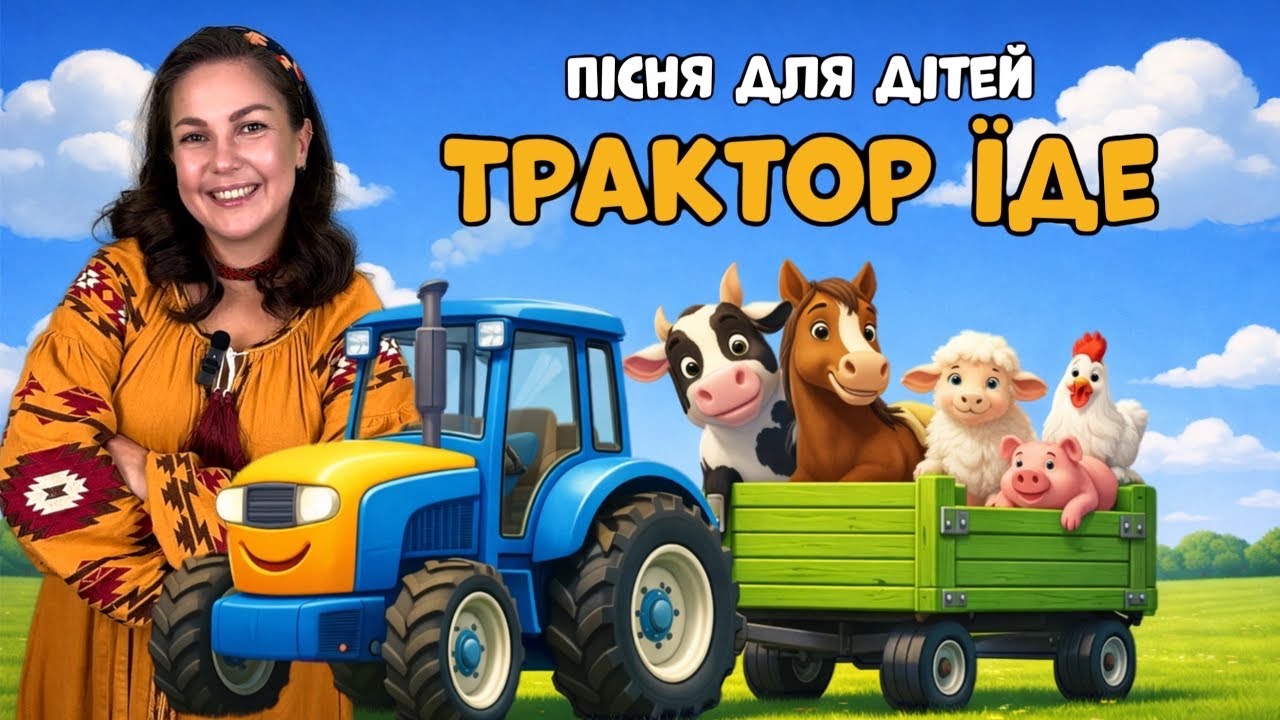 🚜 Хто їде в тракторі? | Пісня про тварин і трактор | Пані Юля