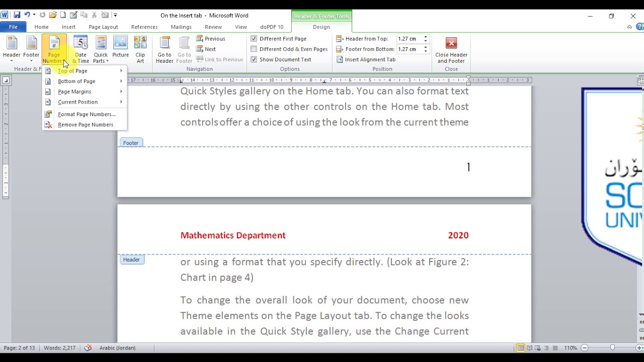 Insert Tab - Header & Footer فێركاری دروستكردنی هێده‌ر و فووته‌ر له‌ناو وۆرد