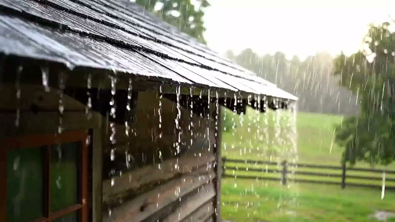 relaxing sound Heavy Rain on a Wooden Roof – Peaceful Countryside Ambience 🌧️