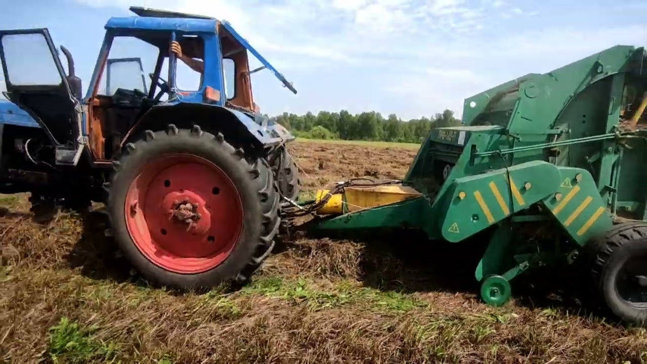Пресс подборщик прф 145п + мтз 82. Пресуем люцерну.