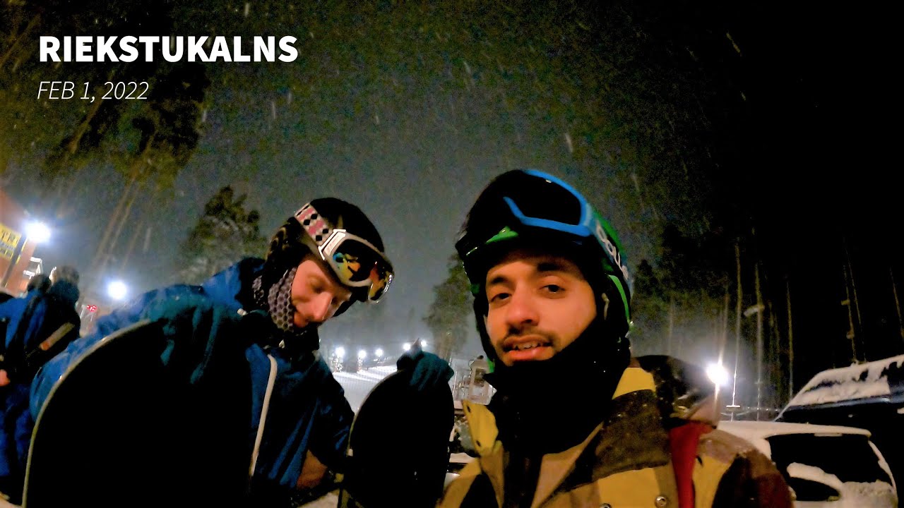 Snowboarding at night in Riekstukalns, Latvia