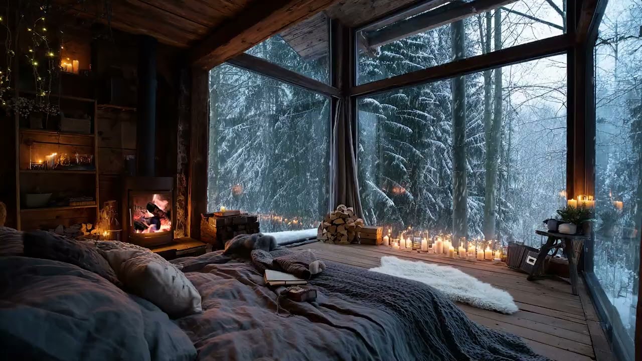 Fall Asleep Faster with Calming Winter Wind and Warm Fireplace Sounds for Night Relaxation