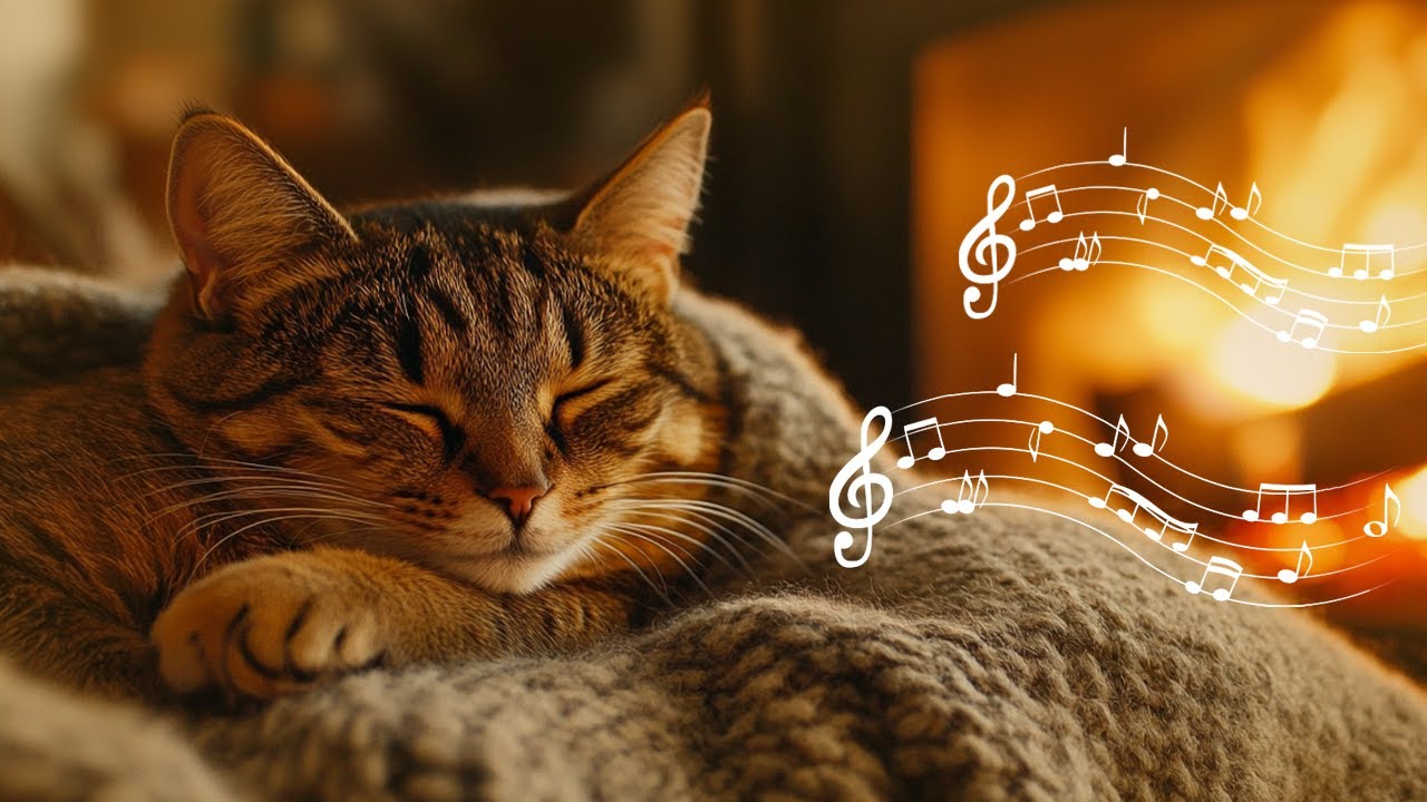 Cat Music & Healing Fireplace for Baby Cat 🔥 Stress Relief Music with Relaxing Fireplace