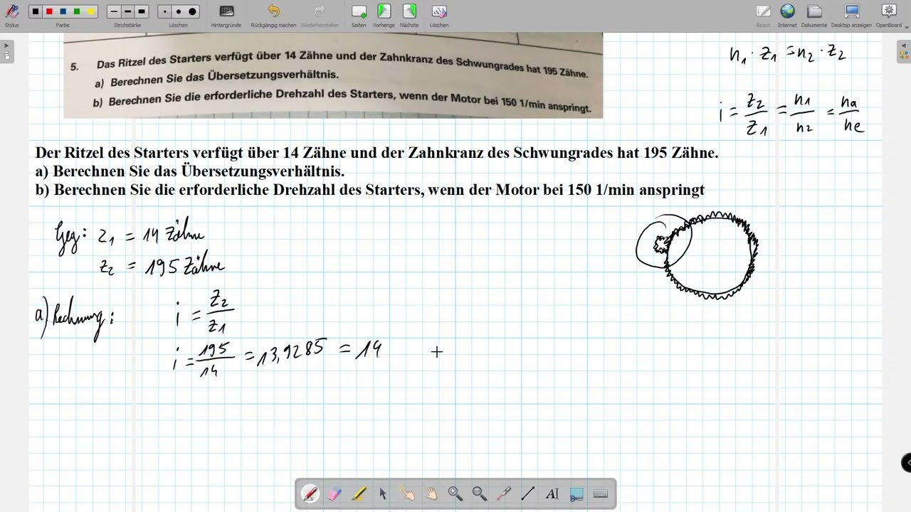 Berechnen Sie das Übersetzungsverhältnis, Berechnen Sie die erforderliche Drehzahl des Starters