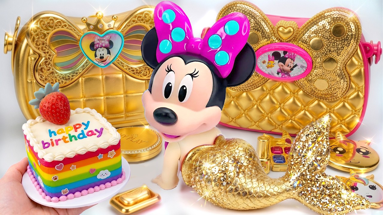 🌈Minnie Mouse Rainbow Mermaid Minnie Bubble Bathtub vs Pink Makeup Set!Satisfying Toys Unboxing ASMR