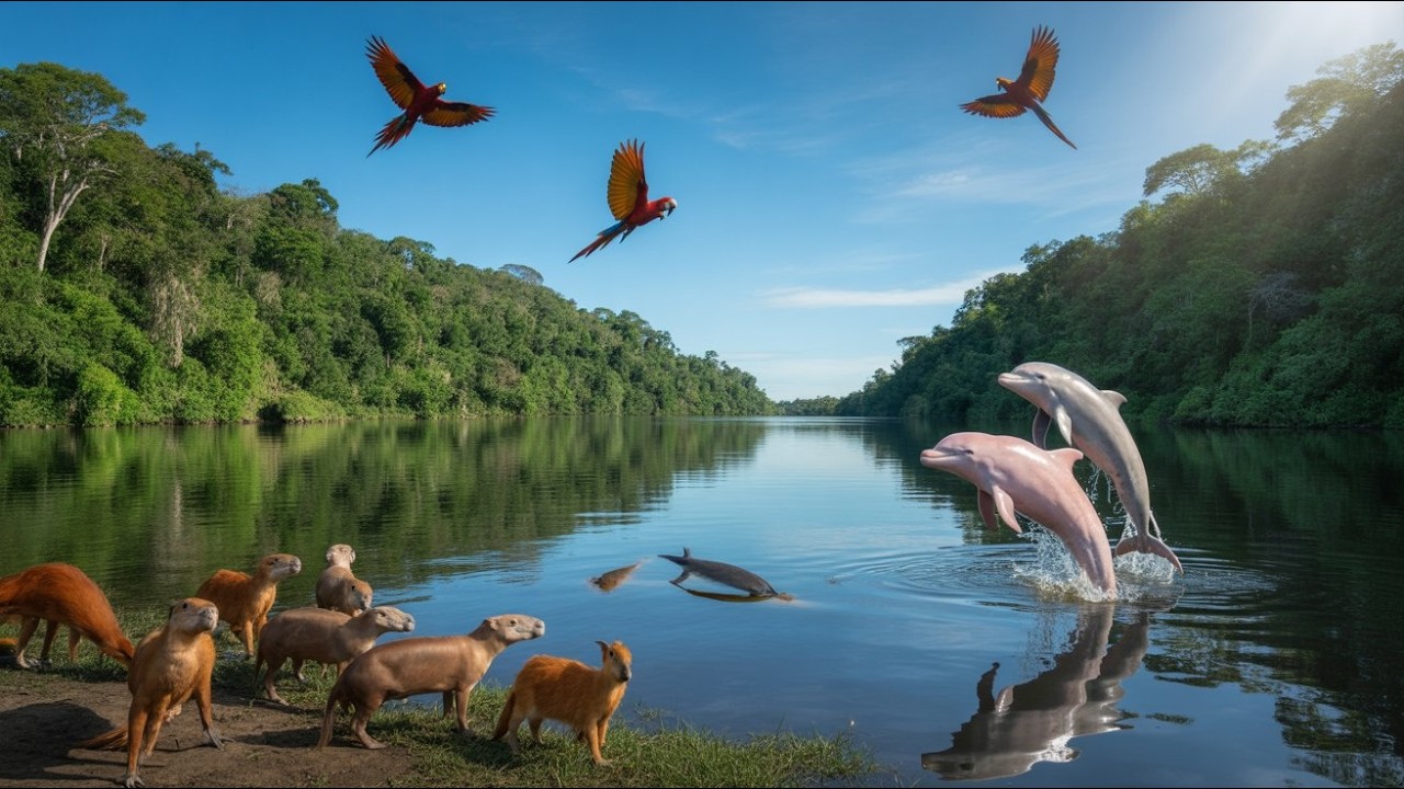 Relaxing Walk in the Amazon 🌿 Pink Dolphins & Mirror Forest | Pure Nature Sounds 4K