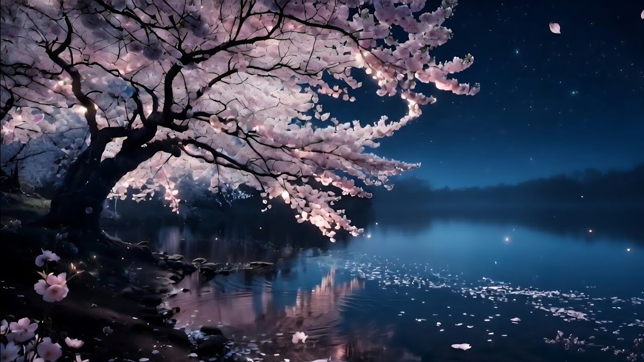 Cherry Blossom Lake at Night – Relaxing Nature Ambience for Sleep & Meditation Dream World Eternal