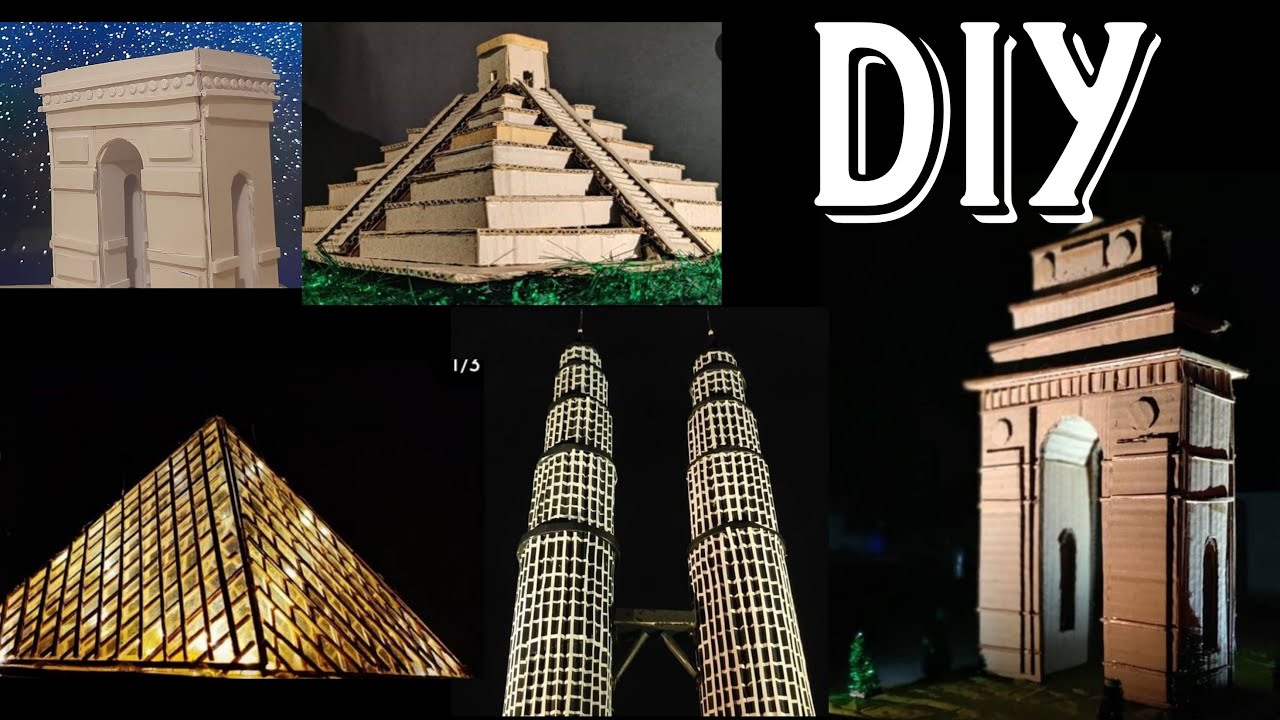 DIY - Monuments with cardboard | India gate model| louvre pyramid model| Mesoamerican pyramids|Easy