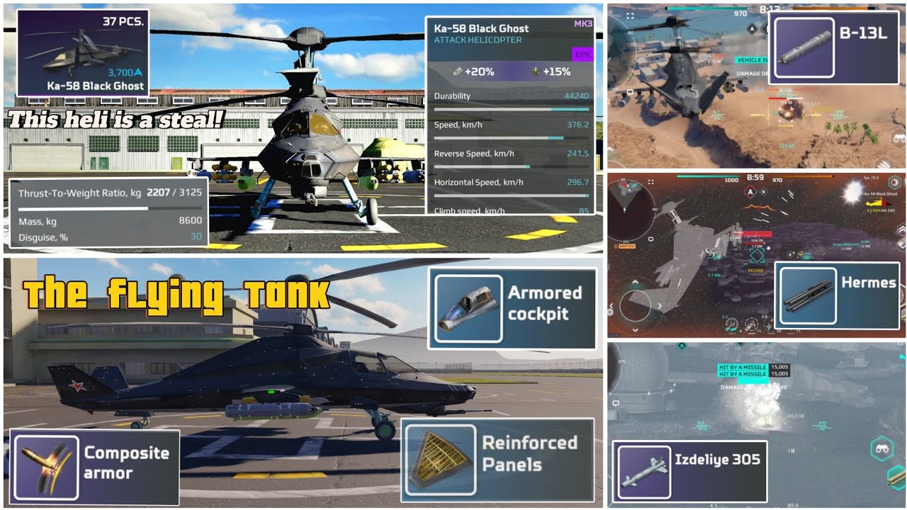MWT Tank Battles KA58 helicopter maxed out mk3 all modules max durability BL13/hermes/izdeliye