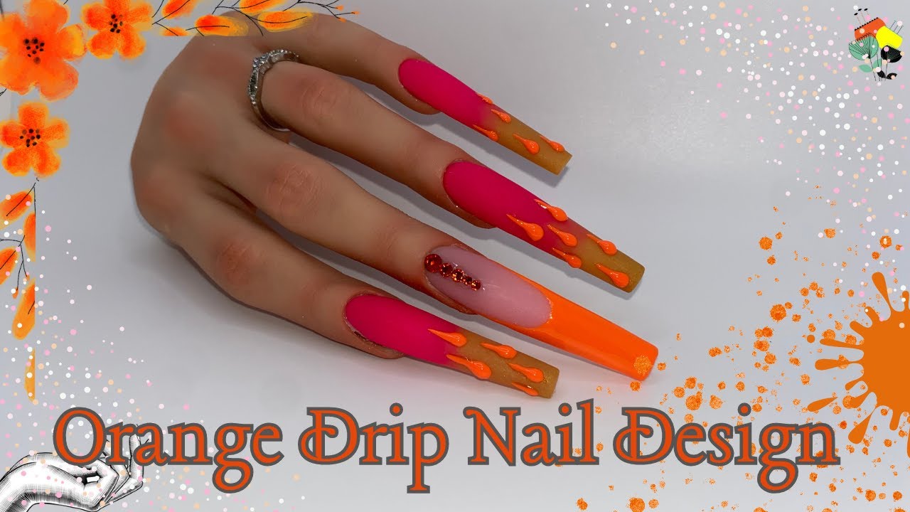 Orange Drip Nail Art using VBeauty Pure Acrylics