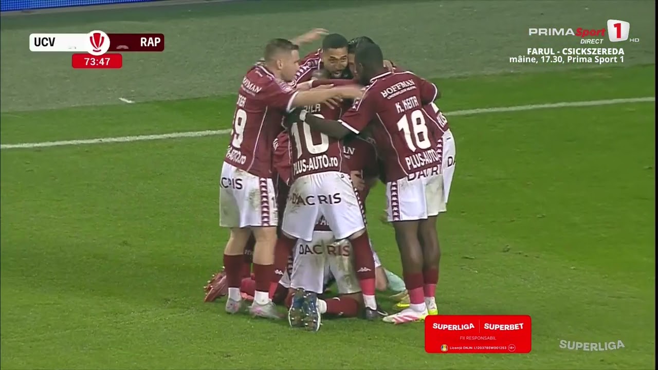REZUMAT: Univ. Craiova - Rapid 2-2. NEBUNIE în Oltenia. GOL la ultima fază, din penalty dat cu VAR