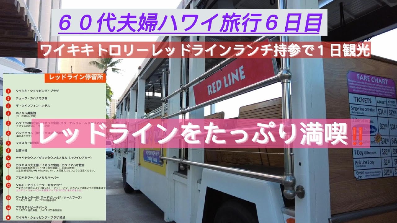 60代夫婦ハワイ旅行⑥ワイキキトロリーレッドラインを満喫/ホノルルダウンタウンをランチ持参で１日観光