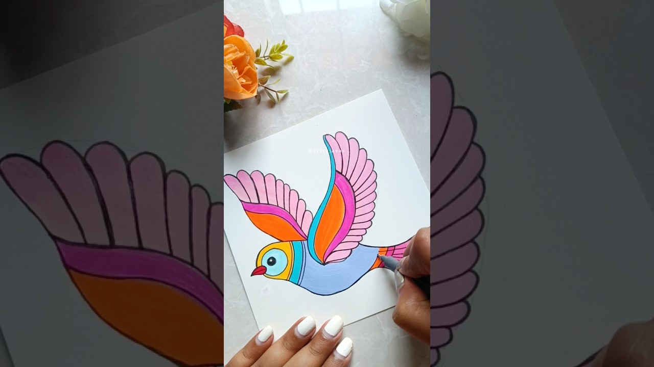 Vibrant Bird Doodle 🎨🐦 #artshorts #satisfyingart