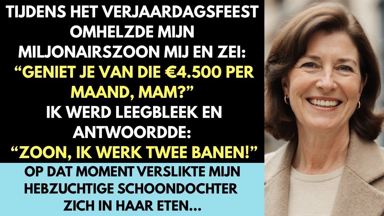 Op het kerstfeest omhelsde mijn miljonair zoon me en zei:“Geniet je van die €4.500 per maand, mam?”