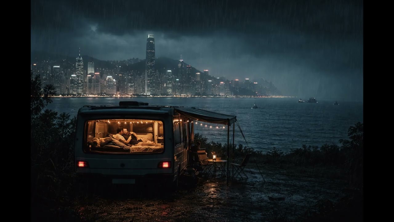 Car Rain Sounds for Sleep | 차 안 빗소리 | 홍콩야경