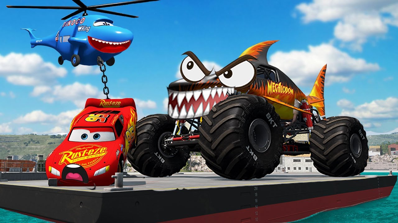 POOR LIGHTNING MCQUEEN VS ANGRY MONSTER SHARK 😥