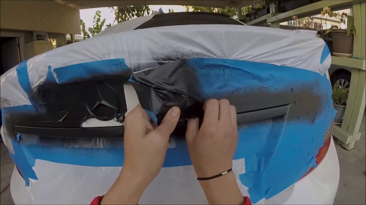 PlastiDip Mercedes C300 Pt.1 Window Trim, Rear Emblem and Chrome Piece